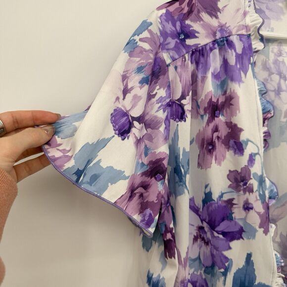 Salon Studio Y2k Purple Floral Tie Front Top Size XL Pajama - Picture 2 of 7